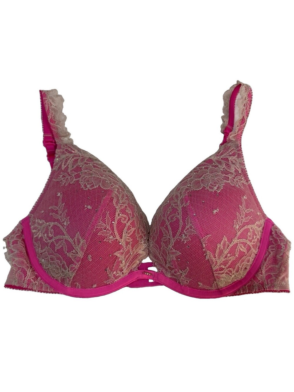 Victoria Secret Dream Angels Push-Up Pink Blush Lace Rhinestone Vintage Bra 34C